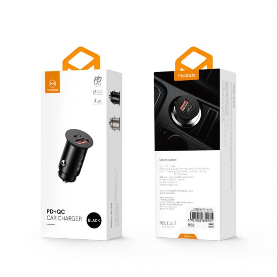 Mcdodo Speed CC - 6560 car charger with 2 output ports 1 USB and 1 Type - C Black