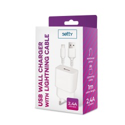Setty charger 1x USB 2,4A white + Lightning cable 1,0 m
